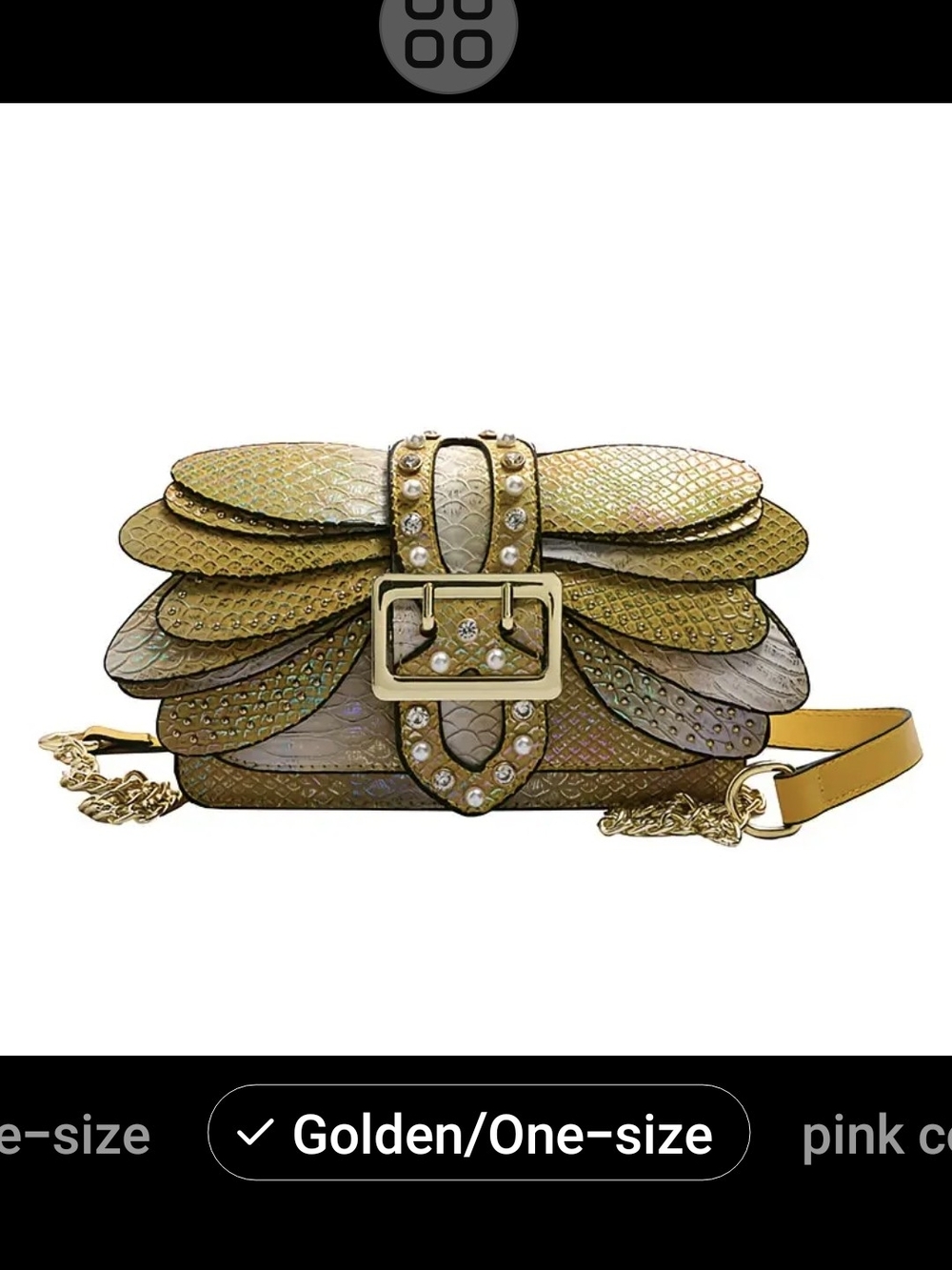 Gold Iridescent Scaled Shoulder Bag with Buckle Detail - Picture 2 of 2
